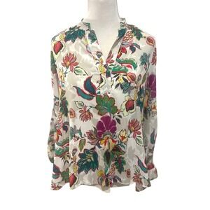 Natori Women's Silk Blend Floral V-Neck‎ Tunic Blouse Multicolor W/Cami Size M